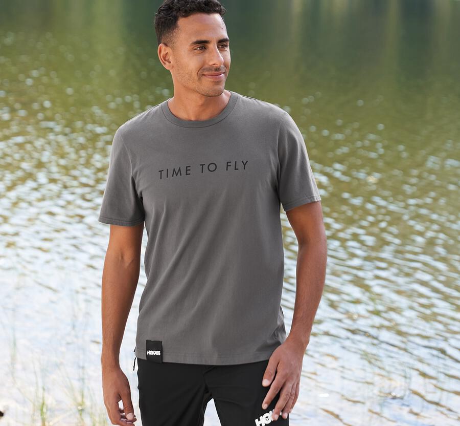 Hoka Australia One One Brand - Mens Tee Grey - QORHE-2457